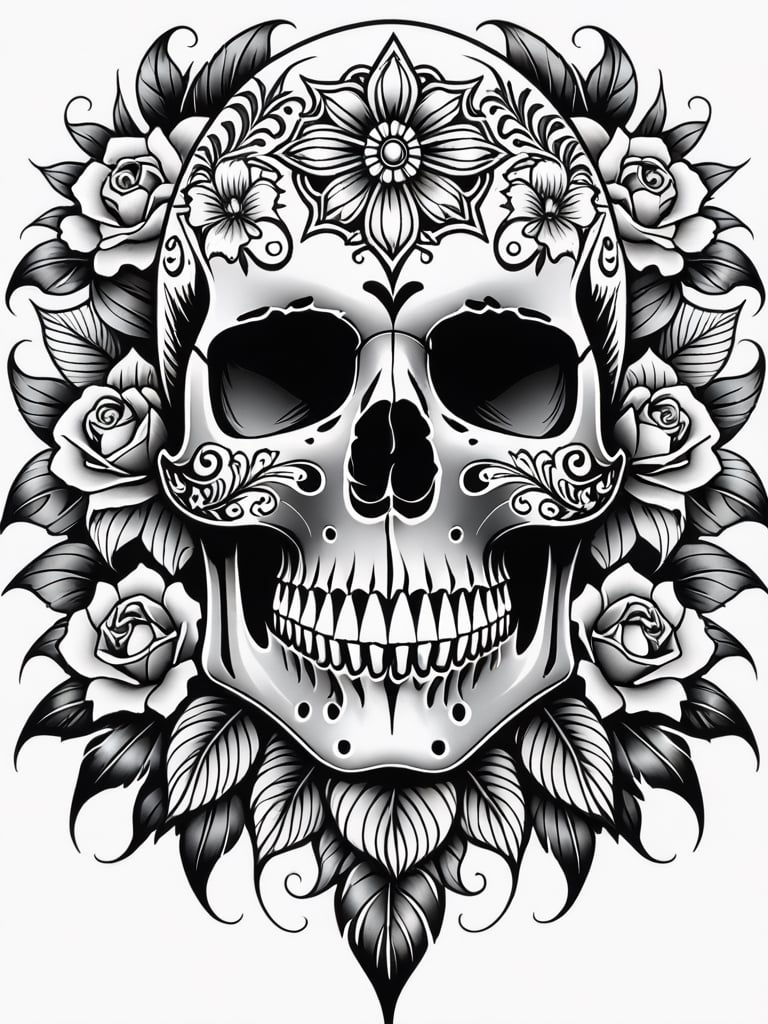 ((best quality)), ((masterpiece)), (detailed), inked, tattoo style, style of ink, tattooed, skull tattoo, tattoo art,ink, white background