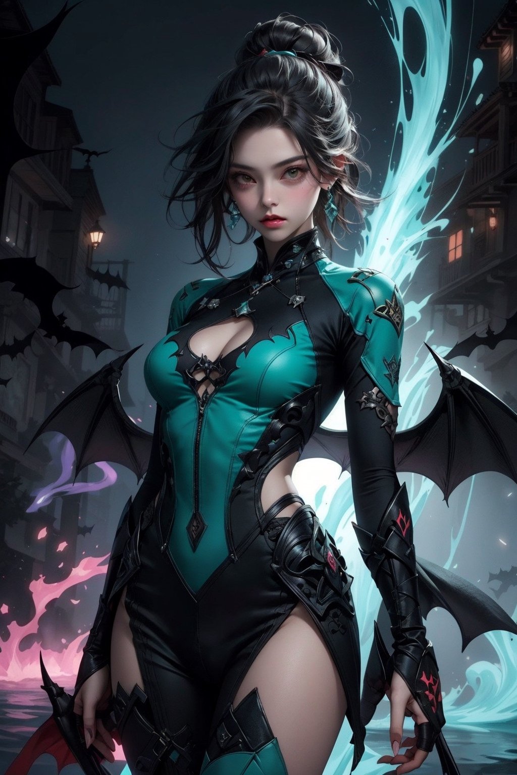 Fractal,women,splash art,electro,bats themed clothes,green theme,niji