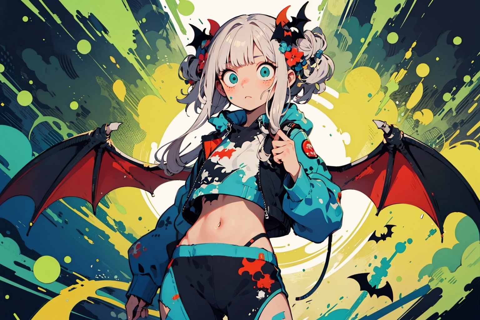 Fractal,women,splash art,electro,bats themed clothes,green theme,niji,animeniji,BJ_Violent_graffiti