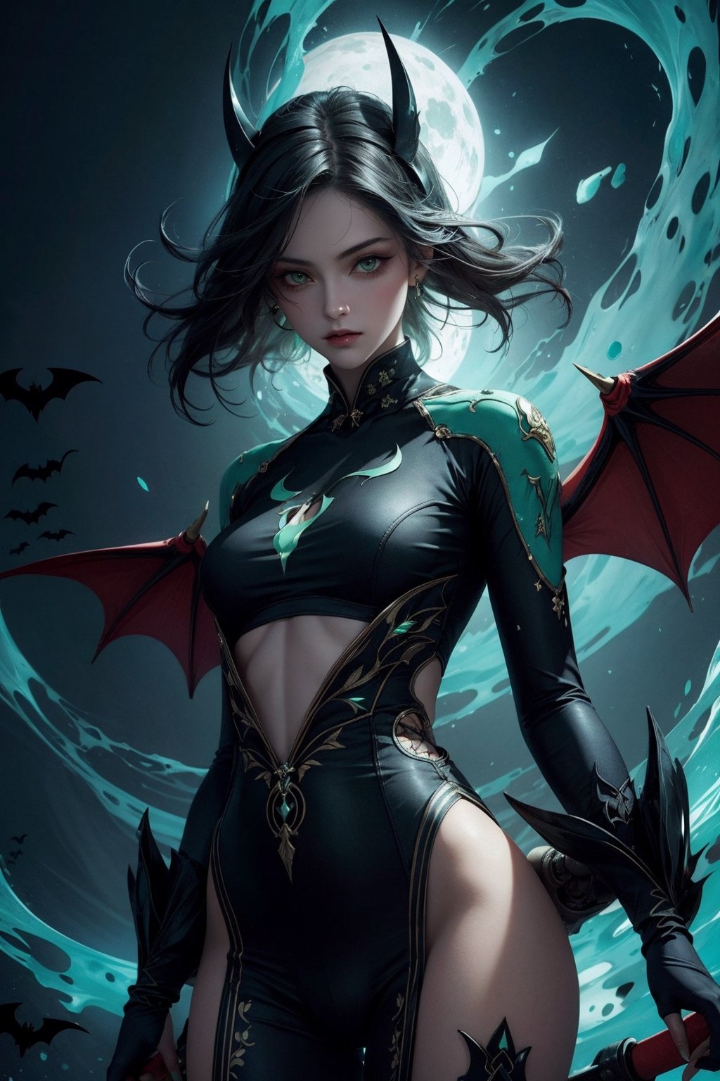 Fractal,women,splash art,electro,bats themed clothes,green theme,niji