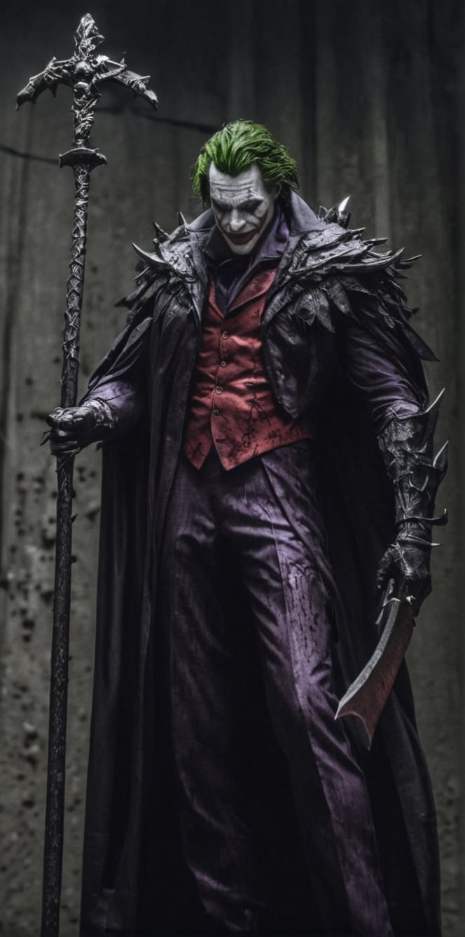 the god of death fused with the Joker, sad, pain, anger, blood, suffering, 