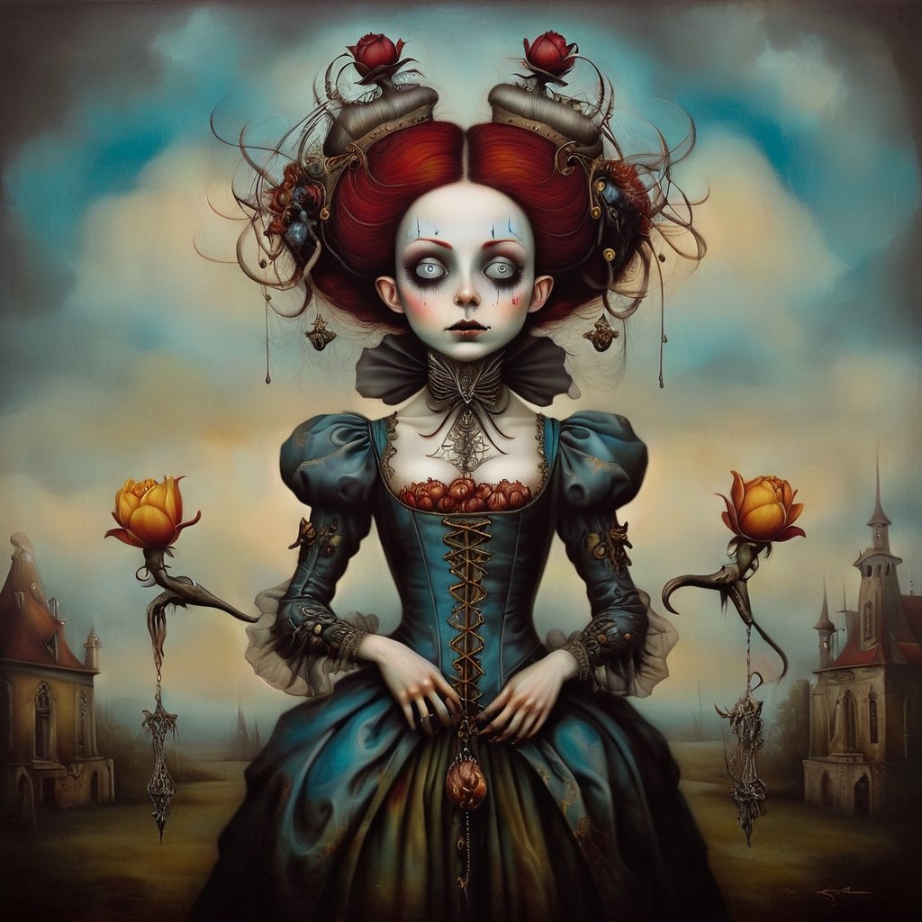 female, in the style of esao andrews, baroque, gothic