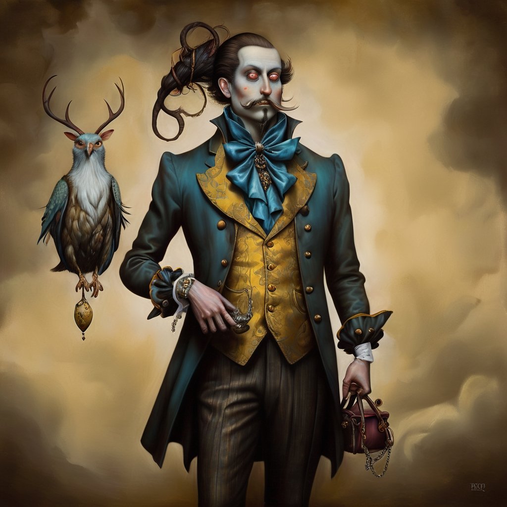 rich_gentleman, in the style of esao andrews, baroque, full figure, hands in pocket