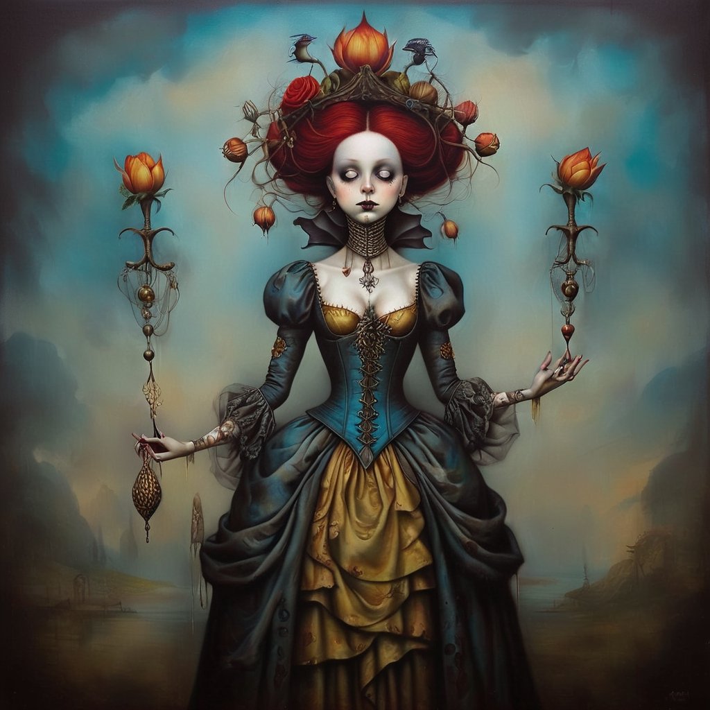 female, in the style of esao andrews, baroque, gothic