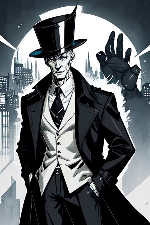 man with a trenchcoat, hands in his pocket, sketchlines, thin silouette, full figure, highly detailed, b&w, the sandman, dream
