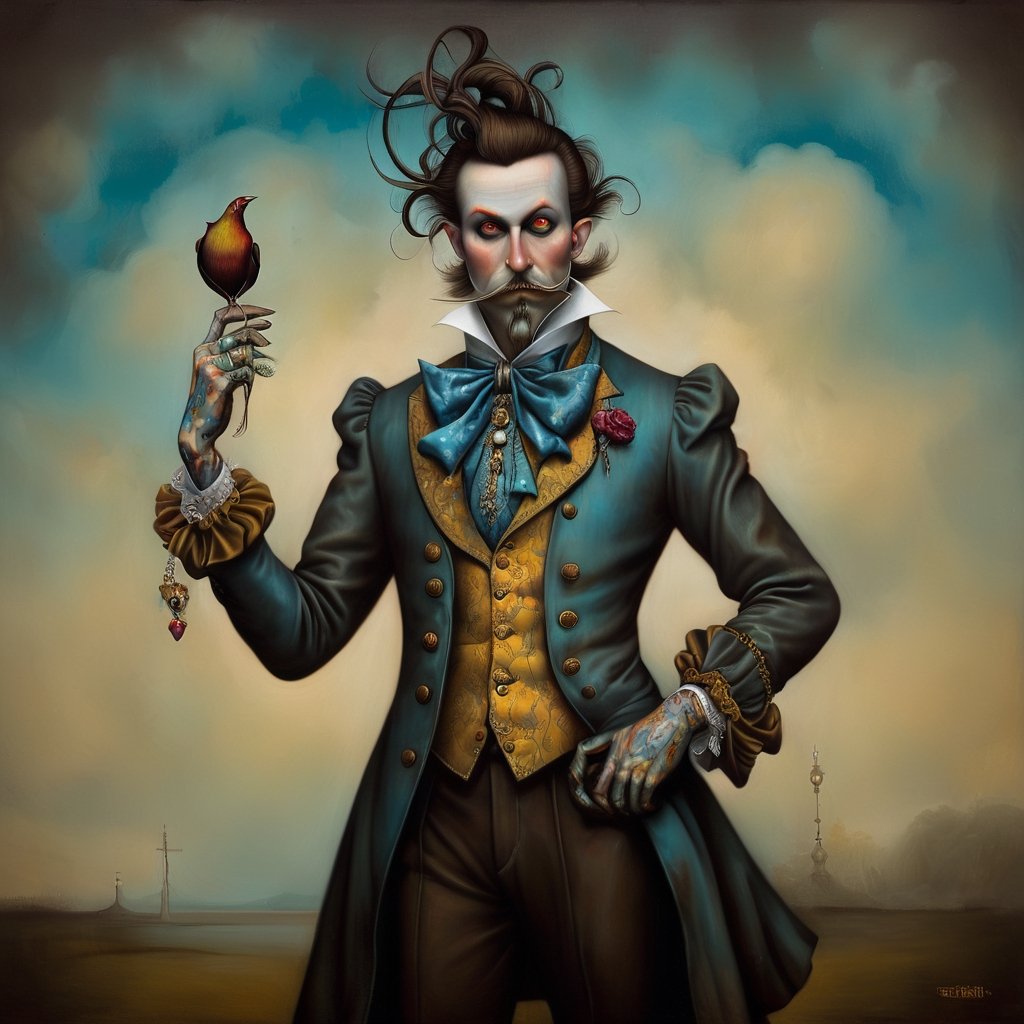 rich_gentleman, in the style of esao andrews, baroque, full figure, hands in pocket