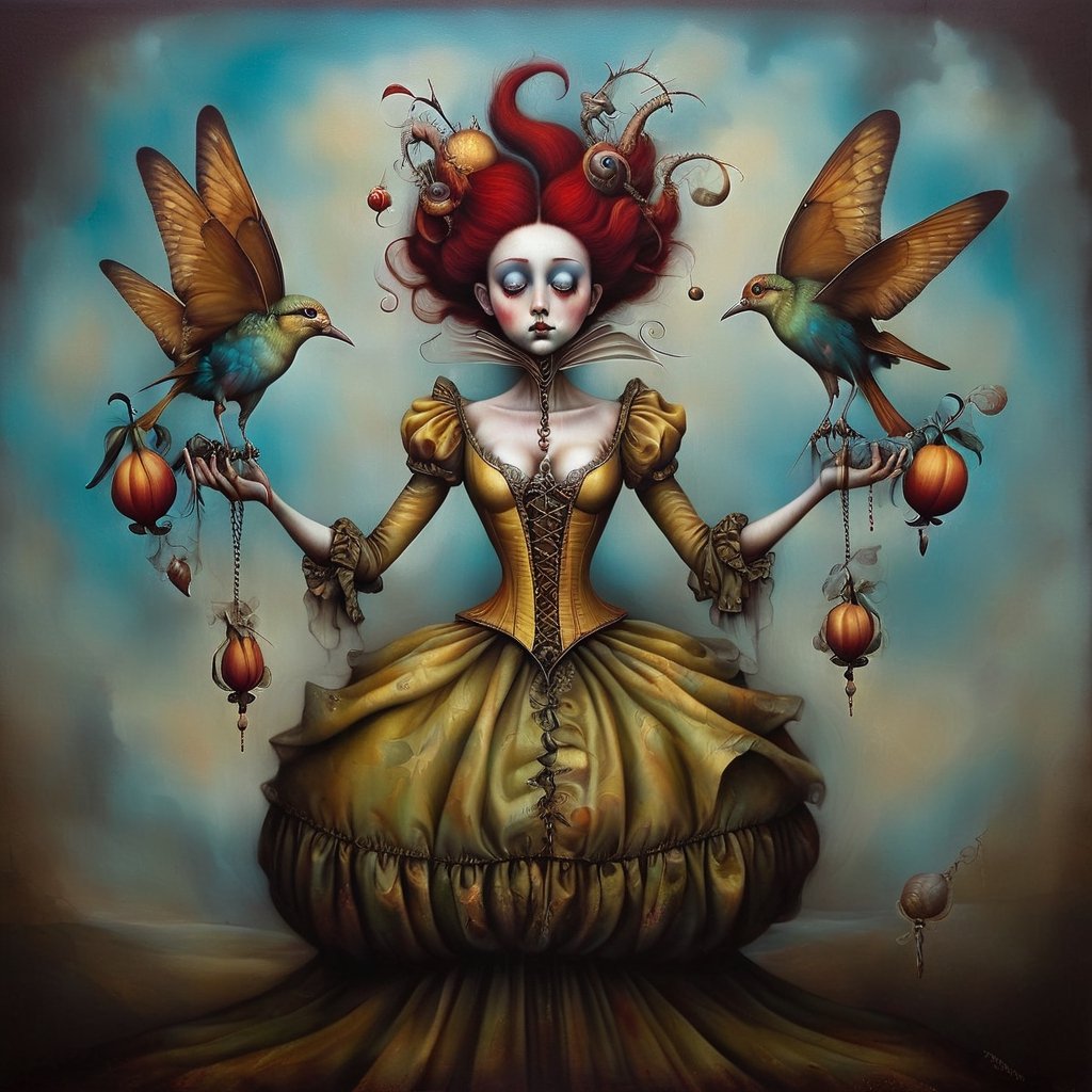 female, in the style of esao andrews, baroque