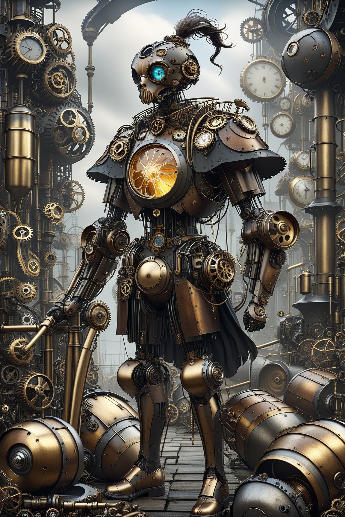 create a beautiful magical steampunk fantasy scene where you can evidence a drums.,.Mechanical,DonMSt34mPXL