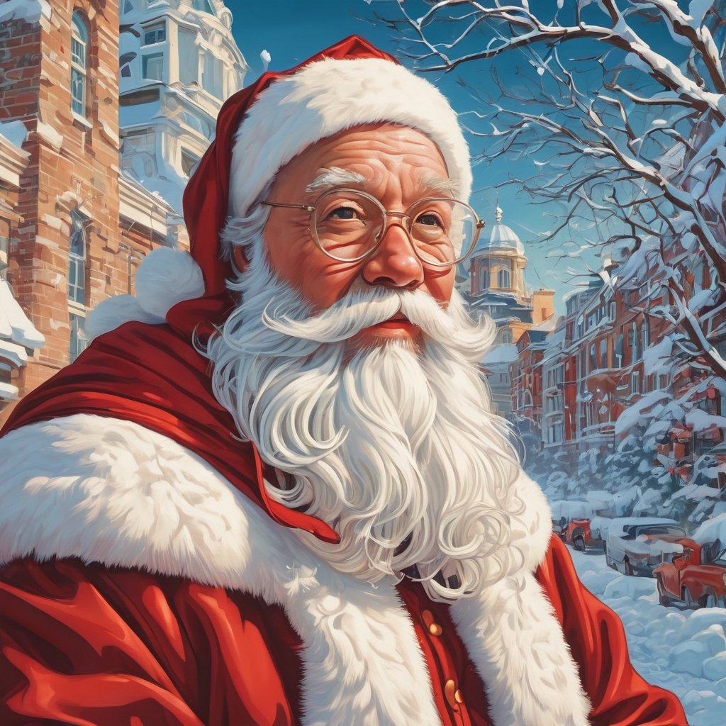 art by Martin Ansin, santa in winter background