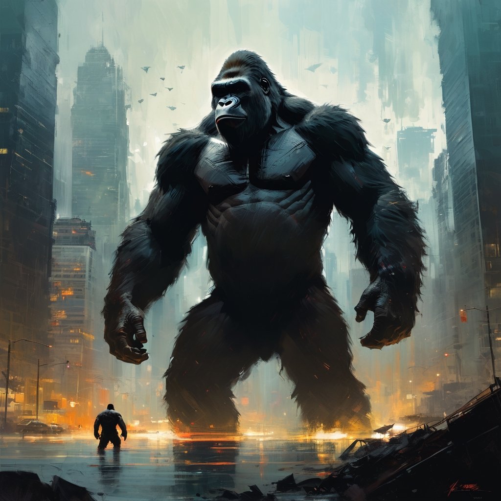 Godzilla vs. Kong, style of Jeremy Mann