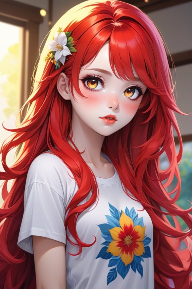 
(masterpiece:1.5, best quality:1.5, absurd), ultra-detailed, perfect anatomy, detailed face, perfect fingers
cute beautiful girl, full body, very long hair, various hairstyles, detailed hair, vibrant hazel eyes, bright crimson lips, blushing, freckles, perky breasts, loose t-shirt, looking at viewer, close-up, soft lighting, more_details:-1 , more_details:0 , more_details:0.5, more_details:1, more_details:1.5, colorful pattern, vibrant color, multicolored hair, catalina