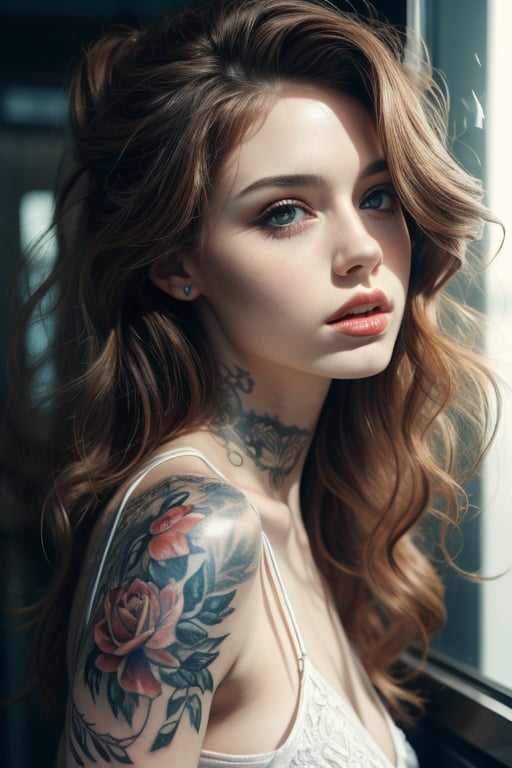 extremely beautiful and gorgeous girl smoking, tattoos
