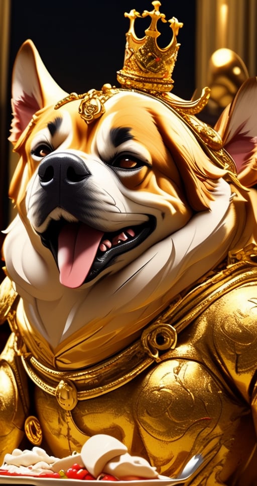 King golden retriever, wearing king dress, crown ,dogs celebrated their victory with a grand feast. d Kingdom of Paws, CINEMATIC, CINEMATIC LIGHT ,8lHD detailed,artstation, sharp focus, ,photo r3al,Movie . ,Furry character,foodstyle