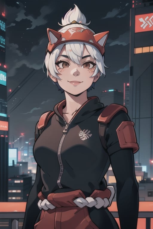 
Valk,white hair,short hair,brown eyes, orange bodysuit, smile, upper body,standing, outside,clouds,rooftop,cyberpunk, (insanely detailed, beautiful detailed face, masterpiece, best quality) solo,lobapex,Lofi,Girl,1girl