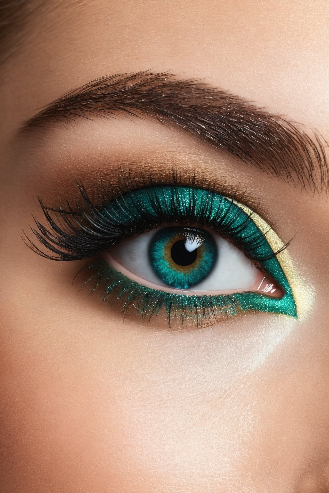 This eye resembles a vast sky at dusk, its deep shade of smaragda with a slight shimmer of emerald highlights makes the viewer immerse in it, as if in a sea of mysterious feelings and emotions. Luxurious eyelashes, like elegant peacock fans, affectionately frame this look, adding mystery and majesty. Every moment in this eye is like a Renaissance painting, where every brush stroke brings new delight and admiration