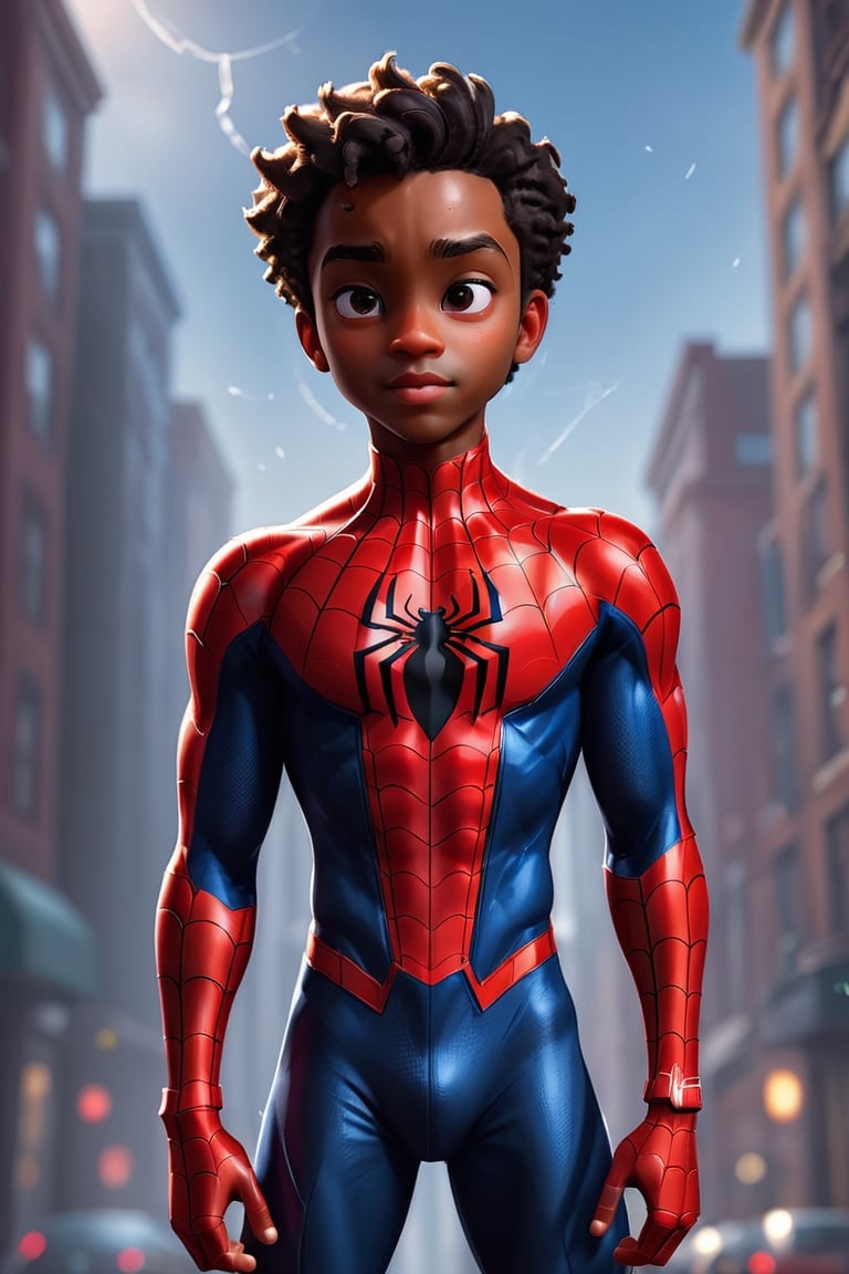 ((masterpiece, best quality)), absurdres, (Photorealistic 1.2), sharp focus, highly detailed, top quality, Ultra-High Resolution, HDR, 8K, upper body shot,epiC35mm, film grain, 

photo of handsome young African-American man, 18 years old, (((Miles Morales (Donald Glover:1.2) from "Spiderman"))),

(((wearing Spider-Man suit))),

(freckles:0.0), slim athletic body, ((())), dark skin, short afro hair, detailed eyes, warm smile face, handsome face,