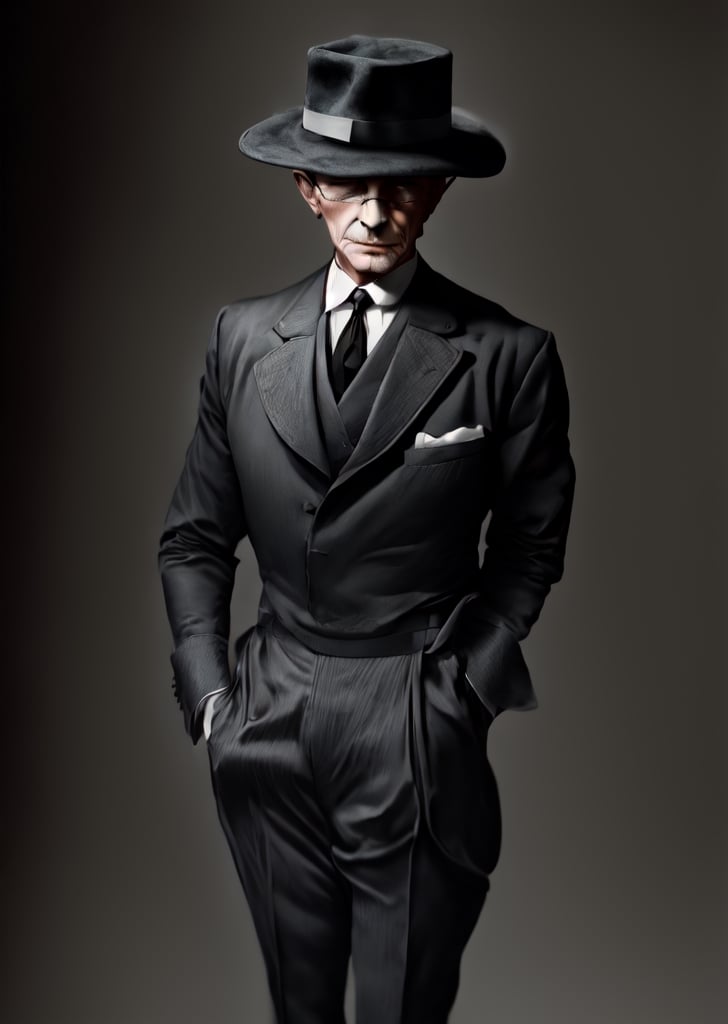 Elegant man (((with hat: 1.5))) in 1950s outfit