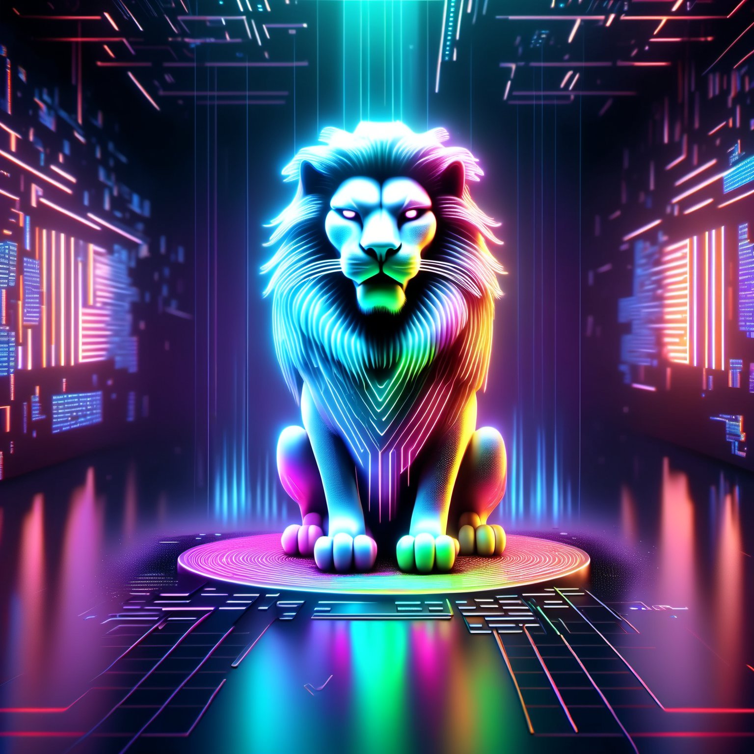 ((( Mad Cat TEXT))), neon mad lion face, Neon multy colored matrix code falling from the top in the background, chip, neon technology, technology concepts, intelligence concepts HD wallpaper,DonMH010D15pl4yXL , 3D SINGLE TEXT,Leonardo Style