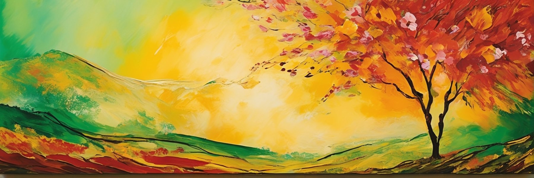 Bathed in the vibrant hues of a burgeoning spring, this abstract masterpiece channels the artistic spirits of Gauguin and Van Gogh, infusing their styles into a contemporary vision. Imagine a swirling symphony of colors, where bold strokes evoke the dynamism of life awakening. A surreal landscape unfolds, merging dreamlike elements with nature's renewal. Canvased warmth exudes from golden yellows and fiery reds, mirroring the passion of spring's rebirth. Wisps of azure and emerald suggest the delicate dance of blossoms, while the texture captures the essence of the season's unpredictability. This artwork embodies the fusion of timeless inspiration and modern expression, a celebration of the eternal beauty found in the awakening of spring.,ink 