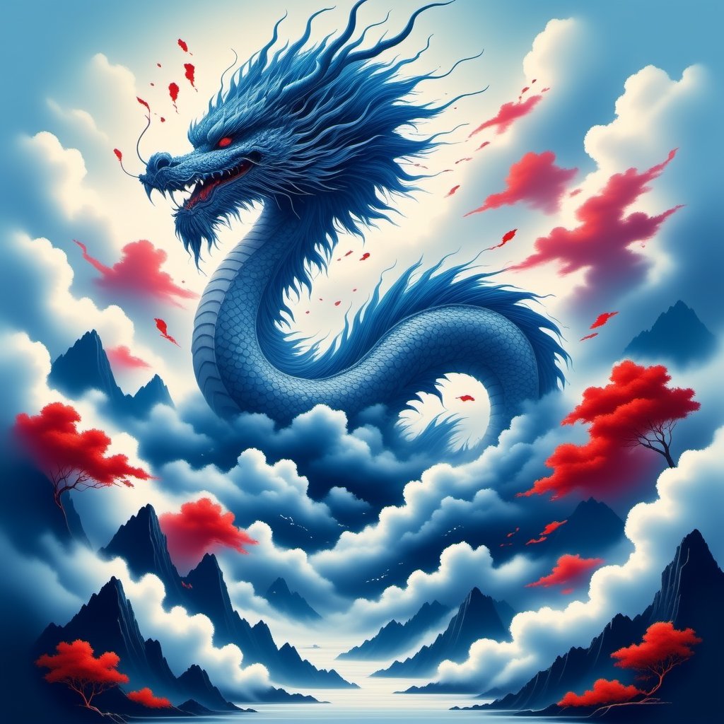 1dragon, cloud dragon, blue cloud dragon, dragon dance, kaijyu, ,japanese art,,baby dragon,1dragon girl,ink ,,1girl,japanese style,<lora:659095807385103906:1.0>