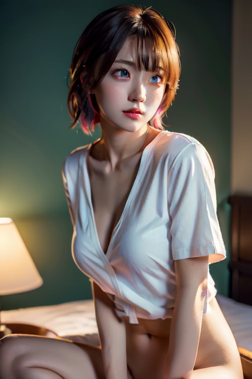 hot_pant, :), naked_shirt, cumming masterpiece, best quality, 1girls, (colourful), (finely detailed beautiful eyes and detailed face), cinematic lighting, bust shot, extremely detailde CG unity 8k wallpaper,white_body