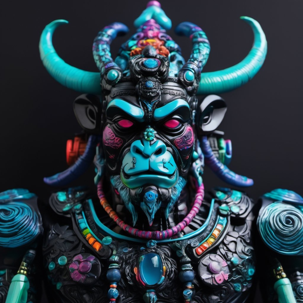 Mahākāla, Vibrant, Colourful Black, drawing, Polaroid, Substance 3D, Contrasty, figurine, aquamarine colors, Meatcore, accent lighting, 16-bit,cyborg style