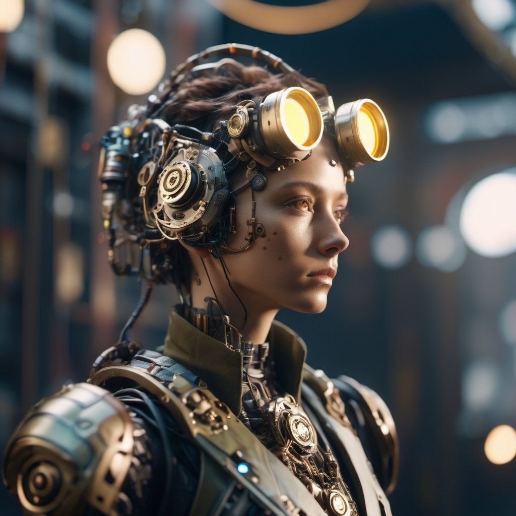 android girl, electric sheep,big, Androgynous, Game Night, long shot, Octane rendering, Lo-fi, game asset, khaki colors, steampunk, sun lighting, 8K,Movie Still,cyborg style