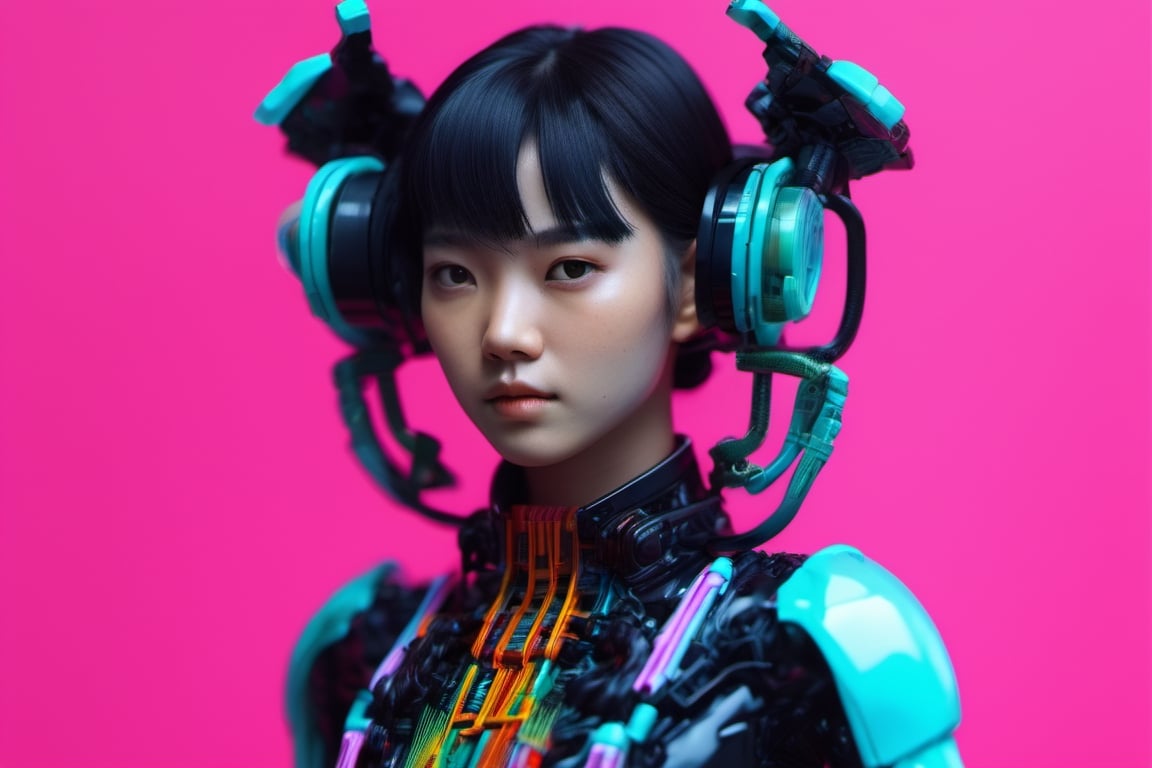 asian girl,, Vibrant, Colourful Black, drawing, Polaroid, Substance 3D, Contrasty, figurine, aquamarine colors, Meatcore, accent lighting, 16-bit,cyborg style