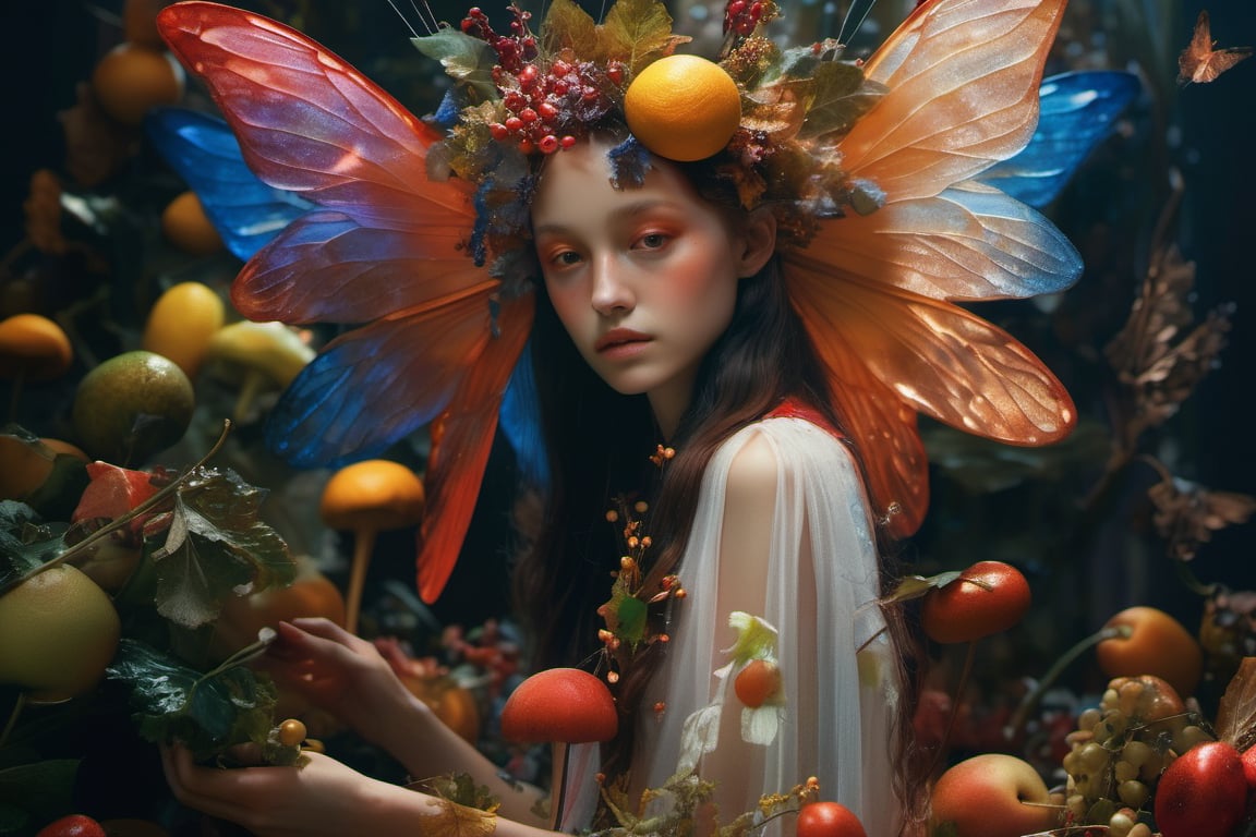 Beautiful virgin fairies,cruel fairies, centered, Classicism, Funky Seasons, side view, Photoshop, Grainy, Sound art, loud colors, Abstraction, strobe lighting, Super detailed, photorealistic, food photography, Cycles render, 4k