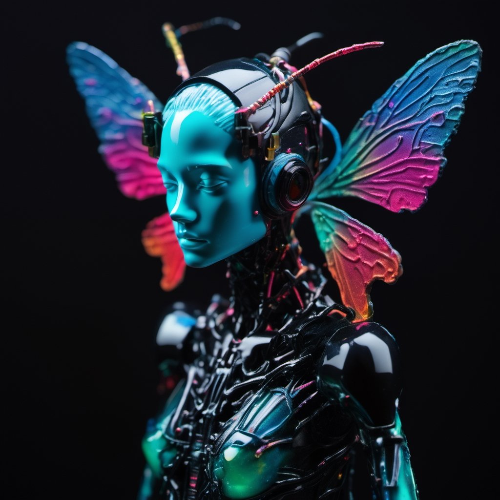 cruel fairies, Vibrant, Colourful Black, drawing, Polaroid, Substance 3D, Contrasty, figurine, aquamarine colors, Meatcore, accent lighting, 16-bit,cyborg style