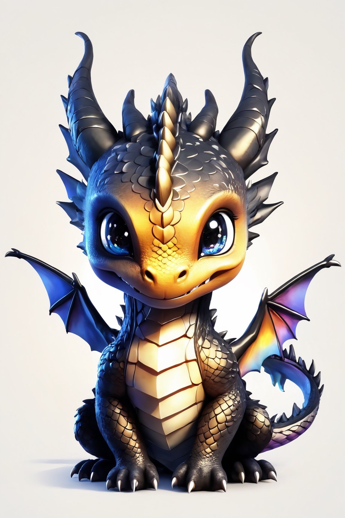 AiArtV, Baby Dragon, solo,looking at viewer,smile,simple background,white background,sitting,tail,full body,wings,black eyes,pokemon (creature),no humans,head wings,creature,fusion