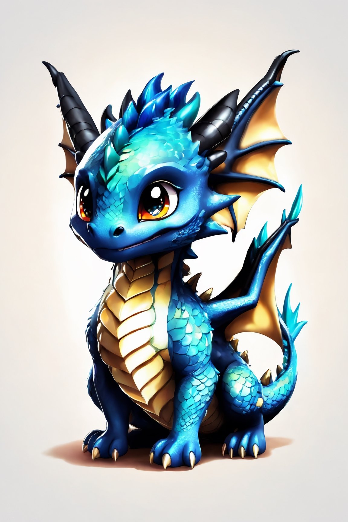 AiArtV, Baby Dragon, solo,looking at viewer,smile,simple background,white background,sitting,tail,full body,wings,black eyes,pokemon (creature),no humans,head wings,creature,fusion