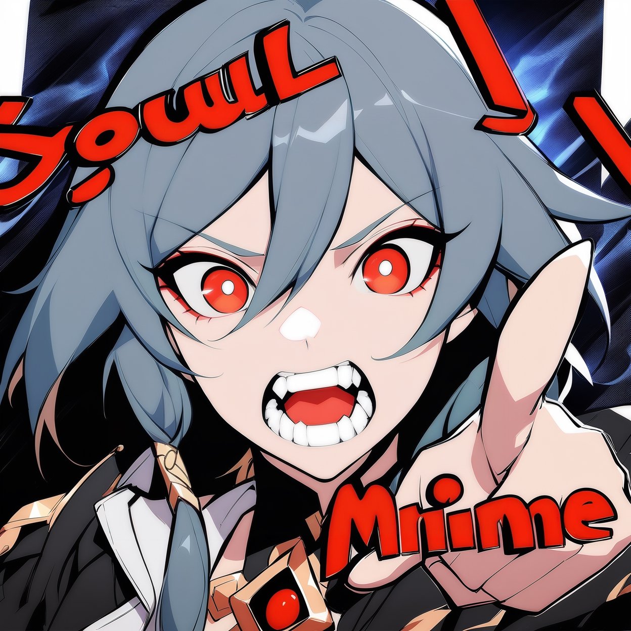 [[fu hua (phoenix)(honkai impact 3rd)]], nai3, 1girl, solo, artstyle,
looking at viewer,  open mouth,(( boring,teeth, pointing at viewer)),((meme,word,"your soul is mine")))