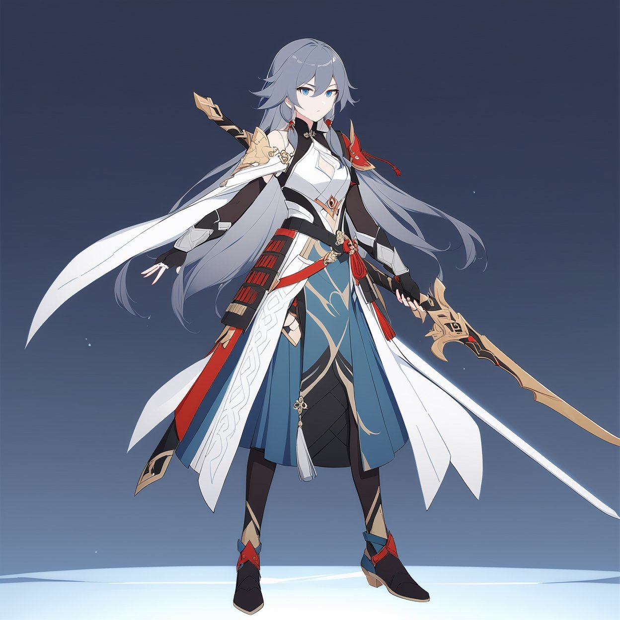 [[fu hua (phoenix)(honkai impact 3rd)]], nai3, 1girl, solo, artstyle,
1girl, solo, gloves, standing, full body, weapon, belt, sword, fingerless gloves, armor, pelvic curtain, japanese armor