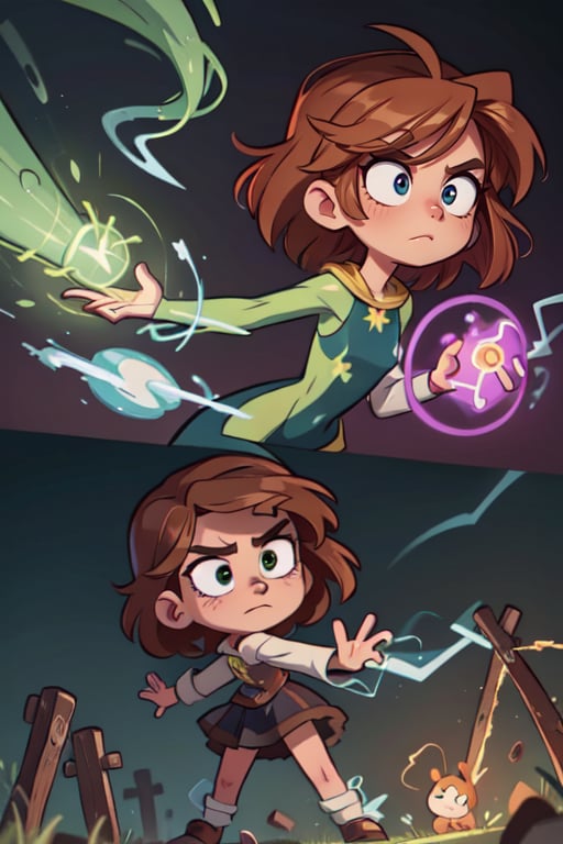 1_loli, cartoon, correct_anatomy, park , green_eyes, brown_hair, masterpiece, magic, magic_circles, electricity, multiview
 