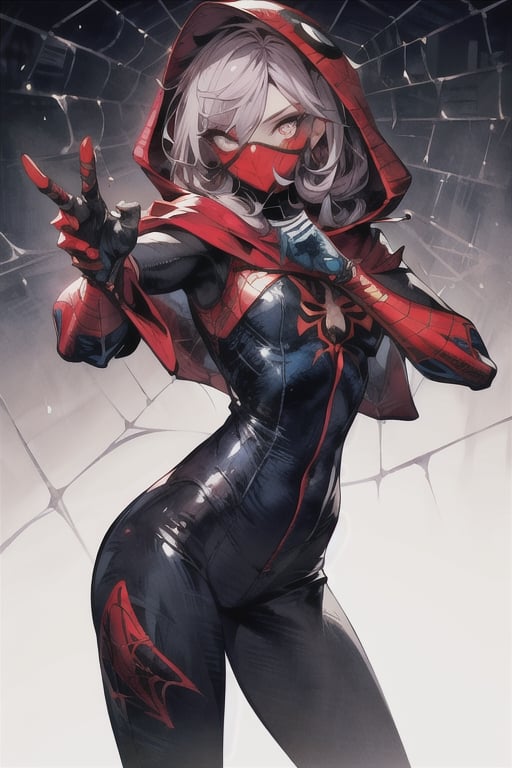 8k resolution, high resolution, masterpiece, intricate details, highly detailed, HD quality, solo, loli, short stature, little girls, only girls, dark background, rain, scarlet moon, crimson moon, moon, moon on the background, science fiction, science fiction city, red neon, blood red neon, burgundy red neon,

Black spider-man mask.red lenses.shining scarlet lenses.shiny lenses.slim build.a teenage girl. Spider-Man. Miracle.a superhero.slim build.the red web.tight-fitting suit.black and red clothes.red spider print on the chest.the emblem of the red spider.spider print.red print.hood.stretched hood.a smile in a cage.fighting pose.spider pose.superhero pose,

focus on the whole body, the whole body in the frame, the body is completely in the frame, the body does not leave the frame, detailed hands, detailed fingers, perfect body, perfect anatomy, wet bodies, rich colors, vibrant colors, detailed eyes, super detailed, extremely beautiful graphics, super detailed skin, best quality, highest quality, high detail, masterpiece, detailed skin, perfect anatomy, perfect body, perfect hands, perfect fingers, complex details, reflective hair, textured hair, best quality,super detailed,complex details, high resolution,

,Overlord,neon palette,JCM2,midjourney,horror,War of the Visions  