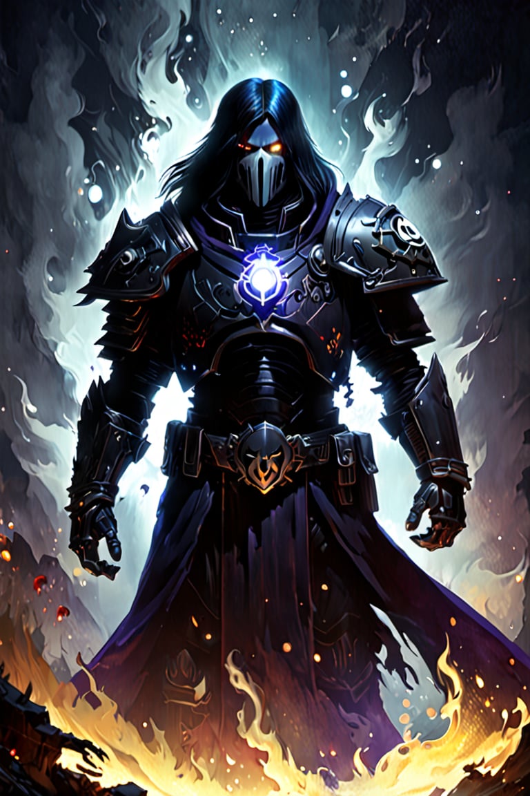 Black light and oil painting, warm foreground background, Vincente Sixx ((a male, long straight black hair, shoulder-length haircut, black eyes, pale white skin, muscular build, wears black cybernetic armor with white ornaments and white lines, white raven symbol), surrounded by a cold misty night, glowing face paint with ultraviolet black light, by lois van baarle and bastien lecouffe deharme, drops of paint, dreamlike, digital painting, dynamic lighting, noir, art fantasy, stunning imaginative art, splatter art, subtle alcohol ink, mystical mist, night, shadows, magnificent and powerful, ((Space Marine, Vincente Sixx is a man from the Raven Guard, XIX Legion, Warhammer 40K)), concept art, acrylic paint, cinematic lighting, bright, intricate, cool color nuances, chaotic, 16k, illustration, colorful touches, golden ratio, fake detail, trending pixiv fanbox, acrylic spatula, slawomir maniak style, pascal campion, makoto shinkai studio ghibli genshin impact james gilleard greg rutkowski chiho aoshima, fear, wonder, 2d animation 3d painting, ghost person, DonMD3m0nXL, more detail XL,