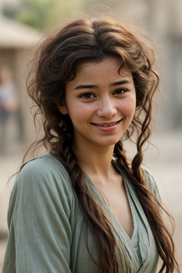 a with a orientalist smileful face and her hair is natural disheveled in a theatrical in the style of impressionist style painting, top 6 worst movie ever imdb list,
,,poakl,photorealistic