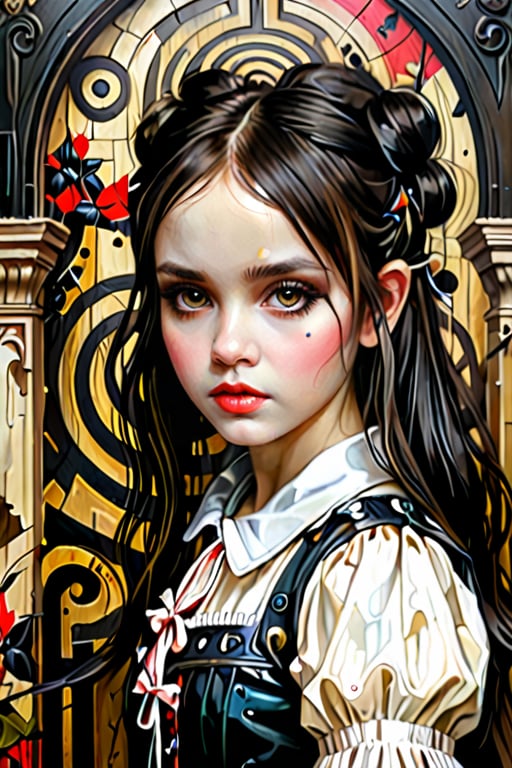 (labyrinth) , girl in the labyrinth, Mark Ryden's painting style is combined with the bold expression of Russ Mills, impasto acrylic, by To🐞lira