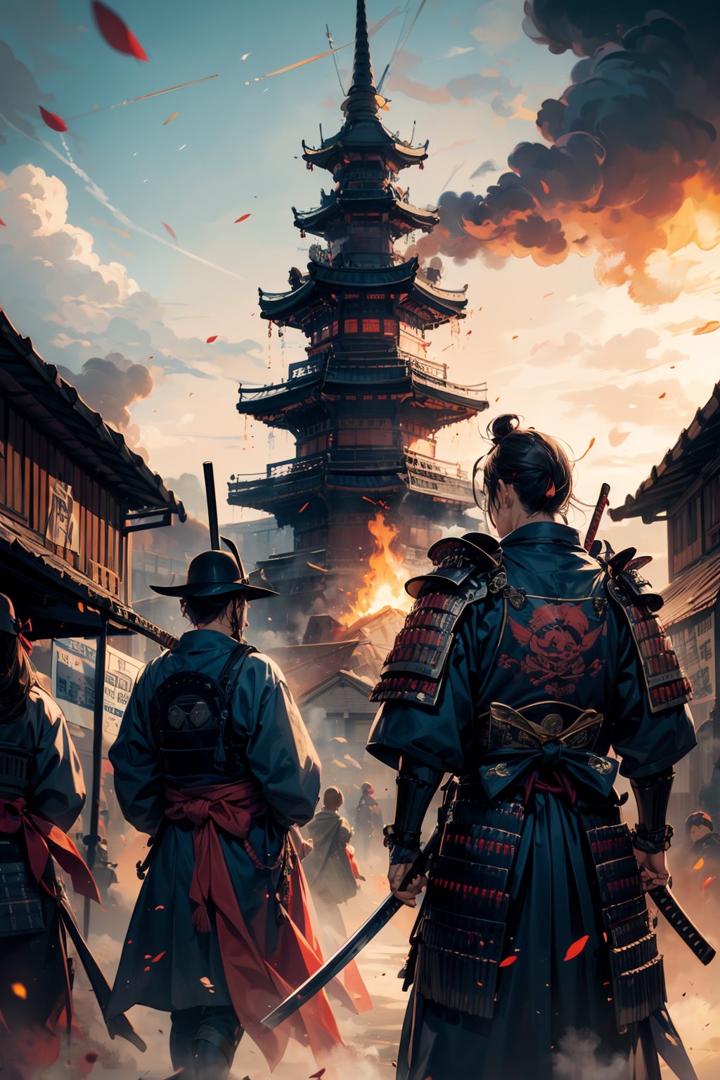 Imagine a world where the honor of ancient samurai converges with the technological wonders of steampunk brilliance. In this evocative realm, amidst towering pagodas adorned with brass fittings and bustling marketplaces filled with the hiss of steam, emerges a formidable figure: a samurai. Envision him clad in a blend of traditional armor and steampunk accouterments, with ornate kabuto helmets featuring intricate gears and steam vents. His katana, sheathed in a holster adorned with mechanical embellishments, gleams with the promise of swift justice. With a stoic expression etched upon his face, he embodies the code of bushido, his every movement a testament to discipline and mastery. Behind him, the cityscape sprawls with towering factories belching steam into the sky, symbolizing the harmonious coexistence of tradition and progress in this captivating world.