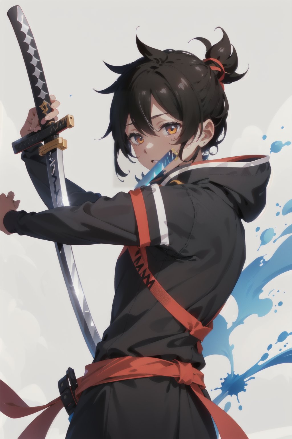 girl,  splash, graffiti,modern,Grt2c,white background,natsumi kurobe,dark skin,holding sword