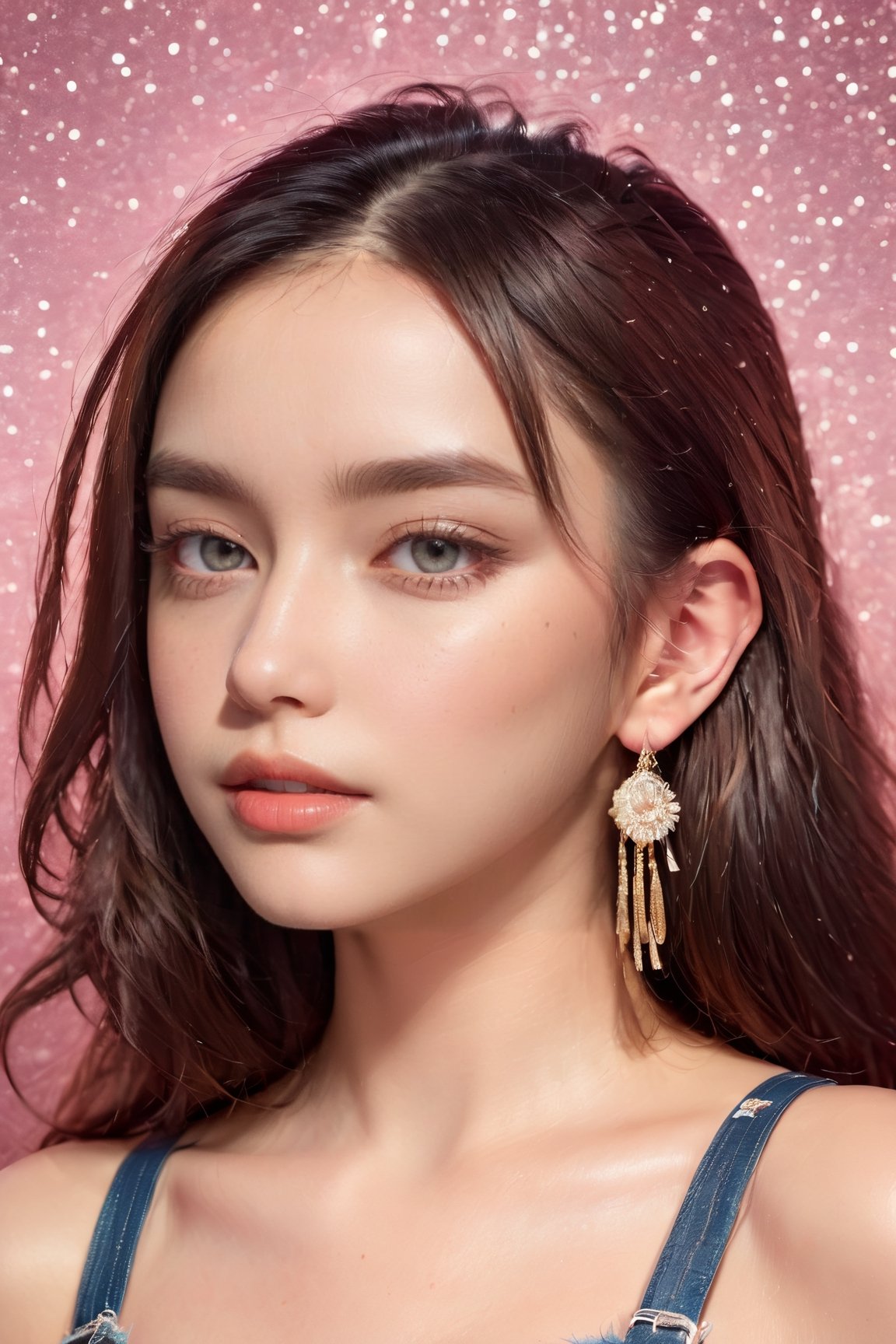 (glamour_photo:1.3) of a beautiful young model\(woman, girl\), (preteen:1.4), 1girl, (blush:0.5), (goosebumps, blemishes:0.5), subsurface scattering, detailed skin texture, textured skin, realistic dull skin noise, visible skin detail, skin fuzz, dry skin, perfect fingers & hands, realistic fingernails, feminine tone, absolute_cleavage, BREAK wearing Fringed crop top and frayed denim skirt, exposed_navel, BREAK RAW Photo, (photorealistic, photorealism, realistic:1.3), SFW, (upper_body framing from hips:1.4), Sexy_Pose, (New_Year:1.4), shot on ALEXA 65 camera, using Fujicolor Pro Film, Enhanced All,eyes shoot