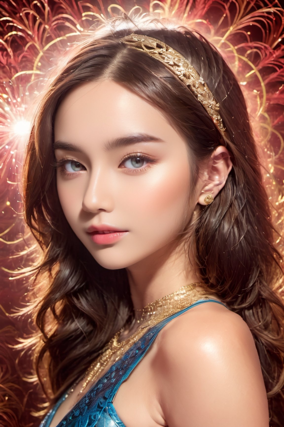 (glamour_photo:1.3) of a beautiful young model\(woman, girl\), (preteen:1.4), 1girl, (blush:0.5), (goosebumps, blemishes:0.5), subsurface scattering, detailed skin texture, textured skin, realistic dull skin noise, visible skin detail, skin fuzz, dry skin, perfect fingers & hands, realistic fingernails, feminine tone, absolute_cleavage, BREAK wearing Sheer lace bodysuit and high-waisted faux leather shorts, exposed_navel, BREAK RAW Photo, (photorealistic, photorealism, realistic:1.3), SFW, (upper_body framing from hips:1.6), Sexy_Pose, (New_Year:1.4), shot on ALEXA 65 camera, using Fujicolor Pro Film, Enhanced All,