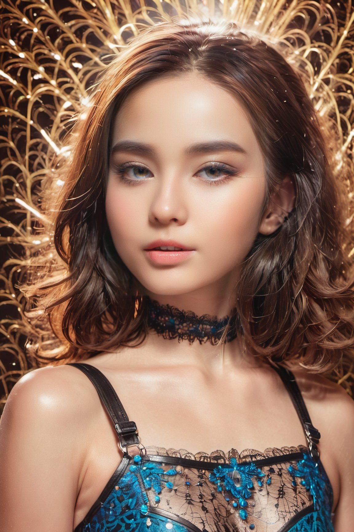 (glamour_photo:1.3) of a beautiful young model\(woman, girl\), (preteen:1.4), 1girl, (blush:0.5), (goosebumps, blemishes:0.5), subsurface scattering, detailed skin texture, textured skin, realistic dull skin noise, visible skin detail, skin fuzz, dry skin, perfect fingers & hands, realistic fingernails, feminine tone, absolute_cleavage, BREAK wearing Sheer lace bodysuit and high-waisted faux leather shorts, exposed_navel, BREAK RAW Photo, (photorealistic, photorealism, realistic:1.3), SFW, (upper_body framing from hips:1.6), Sexy_Pose, (New_Year:1.4), shot on ALEXA 65 camera, using Fujicolor Pro Film, Enhanced All,