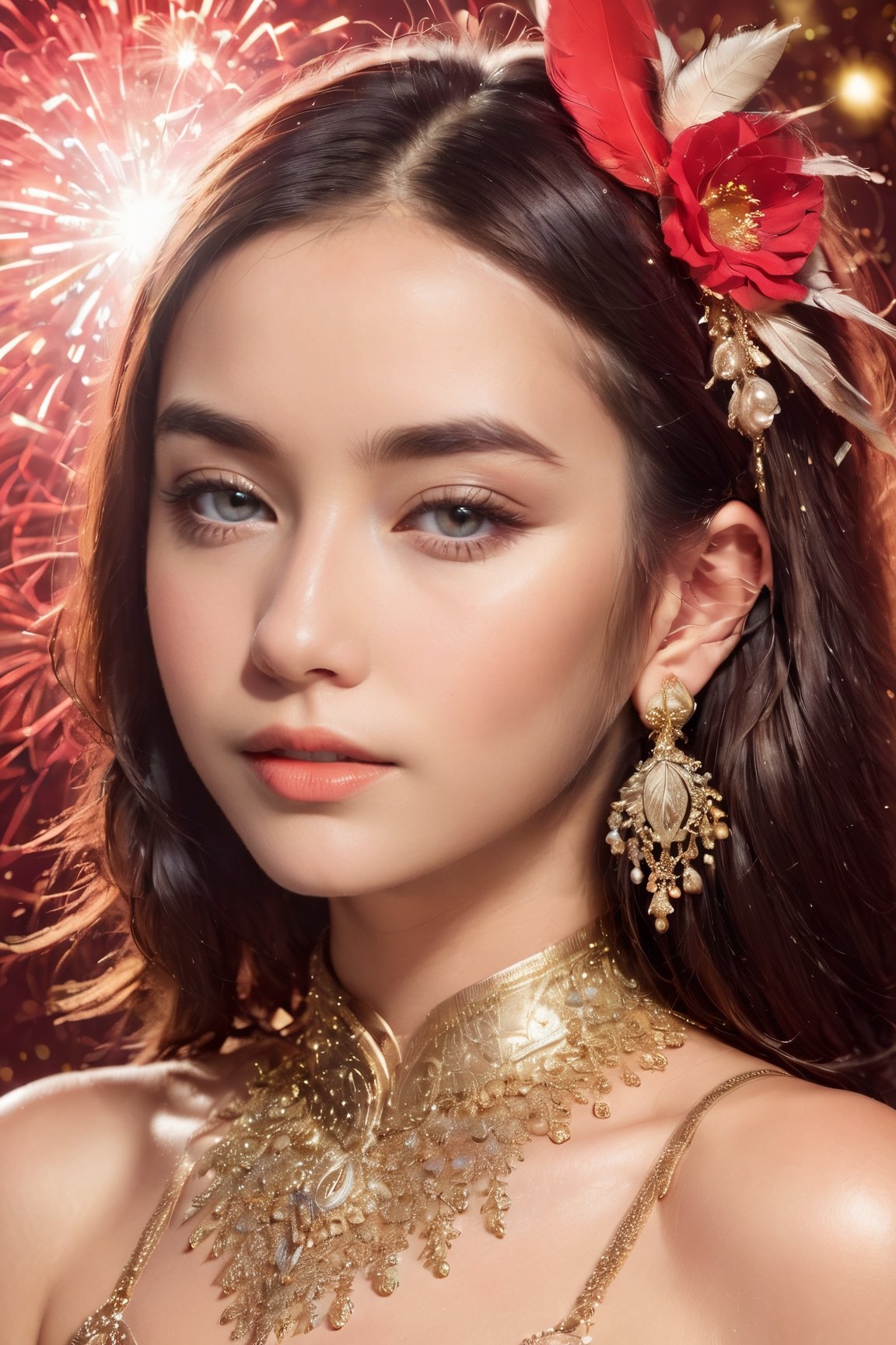 (glamour_photo:1.4) of a beautiful young model\(woman, girl\), (preteen:1.4), 1girl, (blush:0.5), (goosebumps, blemishes:0.5), subsurface scattering, detailed skin texture, textured skin, realistic dull skin noise, visible skin detail, skin fuzz, dry skin, perfect fingers & hands, realistic fingernails, feminine tone, BREAK wearing Elegant red Halter top dress, see-through bodycon, BREAK RAW Photo, (photorealistic, photorealism, realistic:1.3), SFW, (upper_body framing:1.3), Sexy_Pose, (New_Year:1.4), shot on ALEXA 65 camera, using Fujicolor Pro Film, Enhanced All,