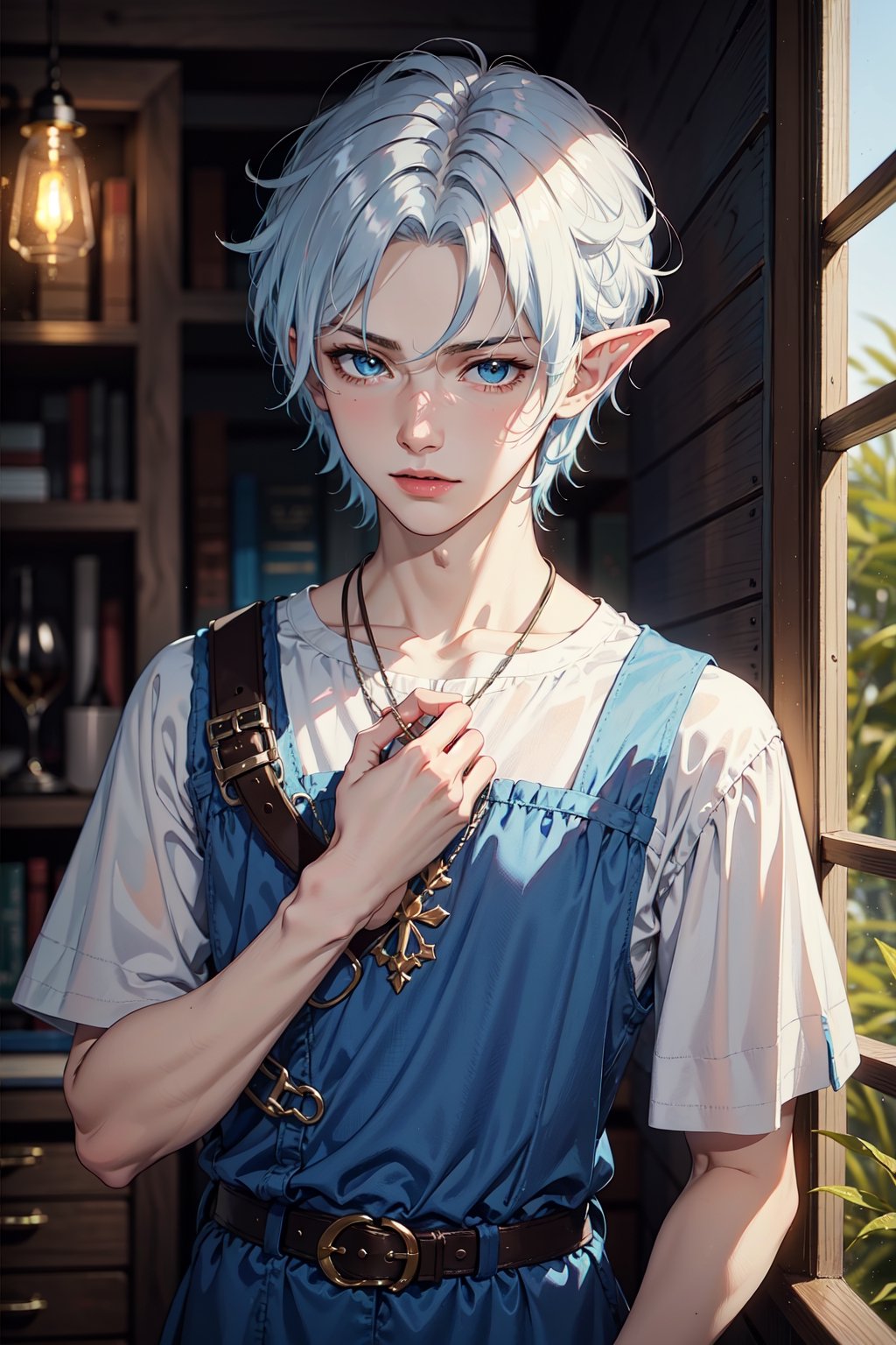 human_prince_with_brown_hair_white_tunic and fairy_elf_princess_with_blue_white_hair_wearing_lightblue_pixie_dress