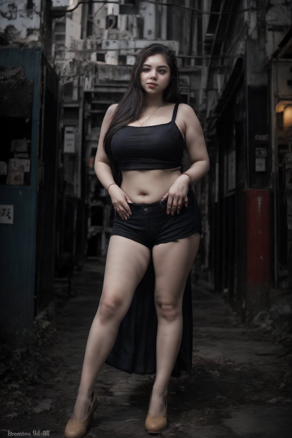Bra:2, t shirt, Tanktop, plump, Cyberpunk, Neon glow, curvy women:2, milf ,  bubbly, masterpiece, high resolution,  long gown, best quality, 4k, plump face, 38 years old , huge,  women, shorts,  hot pants, thick_hip, solo, beauty photo, amateur photo, skin texture:2, 1girl, eye level, and hoop earrings, red_teal_orange-colored busty ironed straight, stand, room,lighting,photorealistic ,CyberpunkWorld, twin_tailscprebecca,27 year old, dark skin ,Fit girl,Curly girl ,Plump chubby,Manga Background