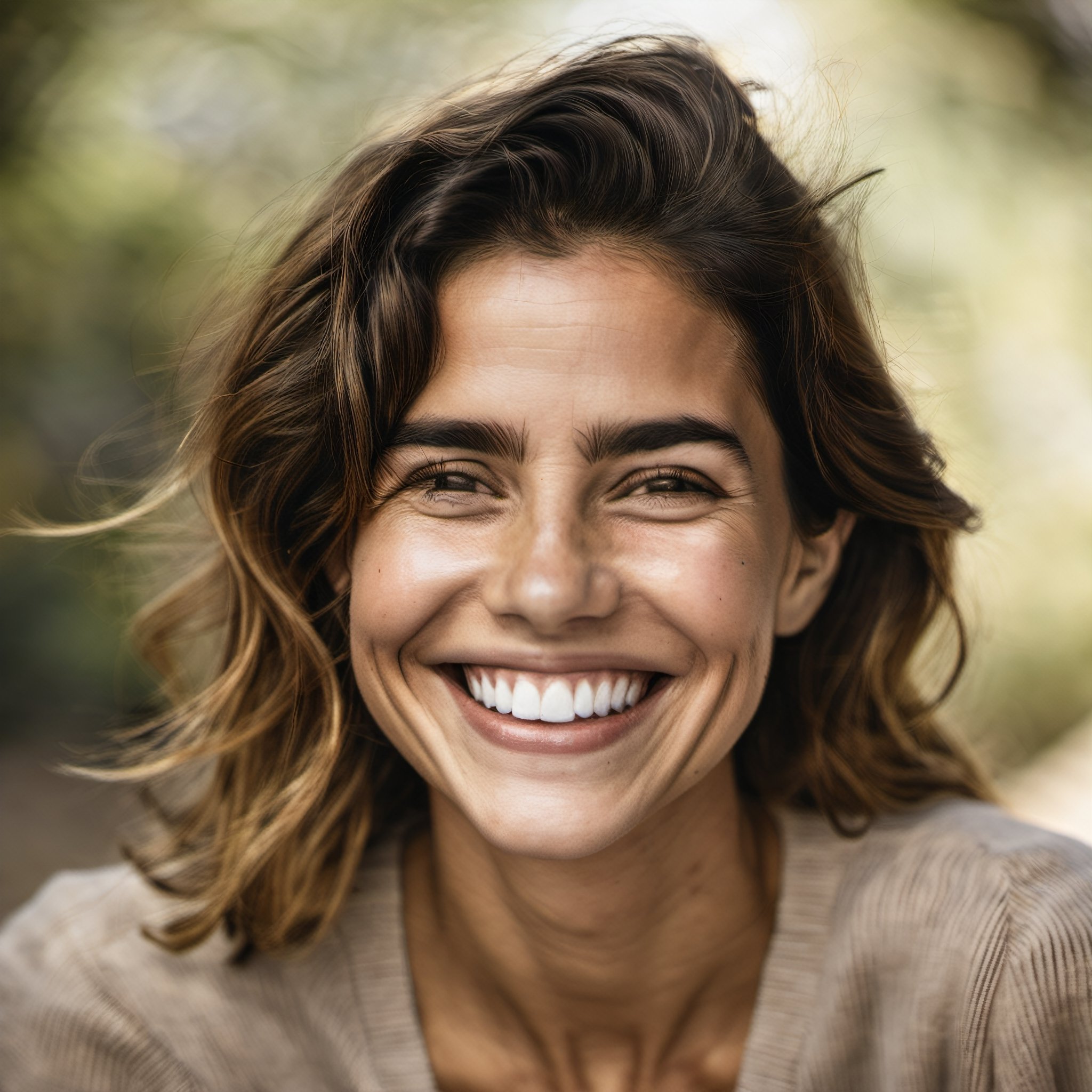 Retrato de una mujer sonriendo con un fondo alegre