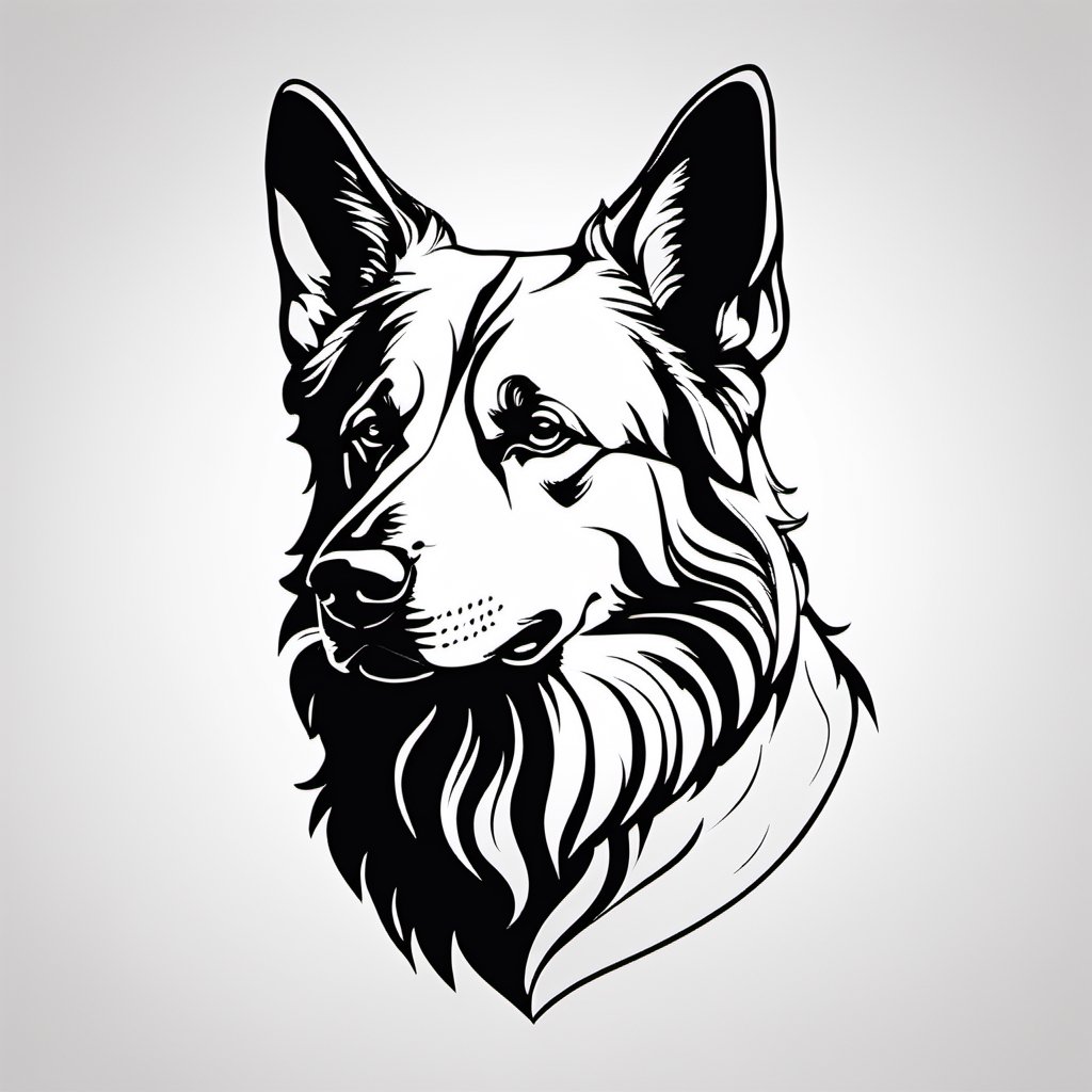 minimal one line art, disappearing points, german shepherd, minimalism, minimalist, monochrome, vector, illustration