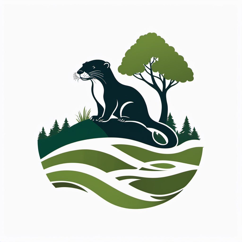 Create a minimalist and simple negative space logo of a otter in a park. Use clean lines to depict the silhouette of a otter with a subtle play of positive and negative spaces to enhance depth. Incorporate minimalistic foliage to highlight the prehistoric atmosphere. Capture the essence of Jurassic park with monochromatic tones, conveying a sense of mystery and awe, typography, conceptual art, illustration